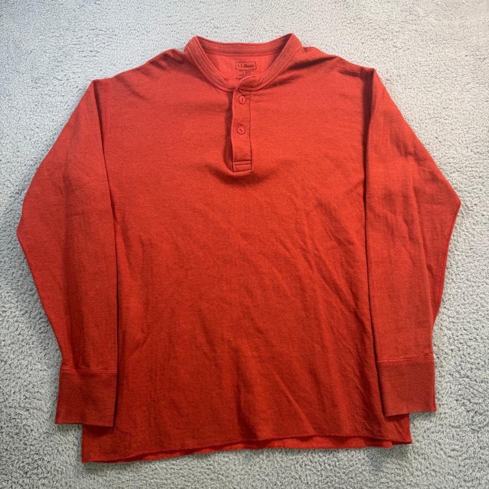 LL Bean Mens Red Long Sleeve Henley Shirt Traditional Fit Large 156891 Canada